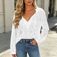 thumbnail image 3 of GERsome Long Sleeve Lace Shirts for Women Ruffled V-Neck Trendy Eyelet Tops for Summer Casual White XL, 3 of 6
