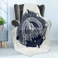 thumbnail image 4 of Northwoods Soft Flannel Fleece Throw Blanket, Mountains Celtic Style Outdoors of Adventure and Camping, Cozy Plush for Indoor and Outdoor Use, 50" x 60", Dark Blue and White, by Ambesonne, 4 of 5