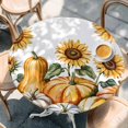 thumbnail image 2 of Orange Pumpkin Fall Round Tablecloth, Fitted Table Cover with Elastic for 55"-60" Round Tables, Thanksgiving Sunflower Botanical Table Cloth Outdoor Indoor Dinning Party Waterproof Tablecloths, 2 of 7