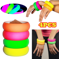 4pcs 80s Style Costume Bracelets, 1" Wide Bangles with Smooth Touch Finish