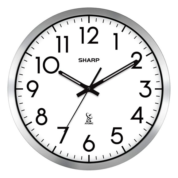 Reloj de pared Sharp Atomic Analog de 30 cm con acabado cepillado plateado