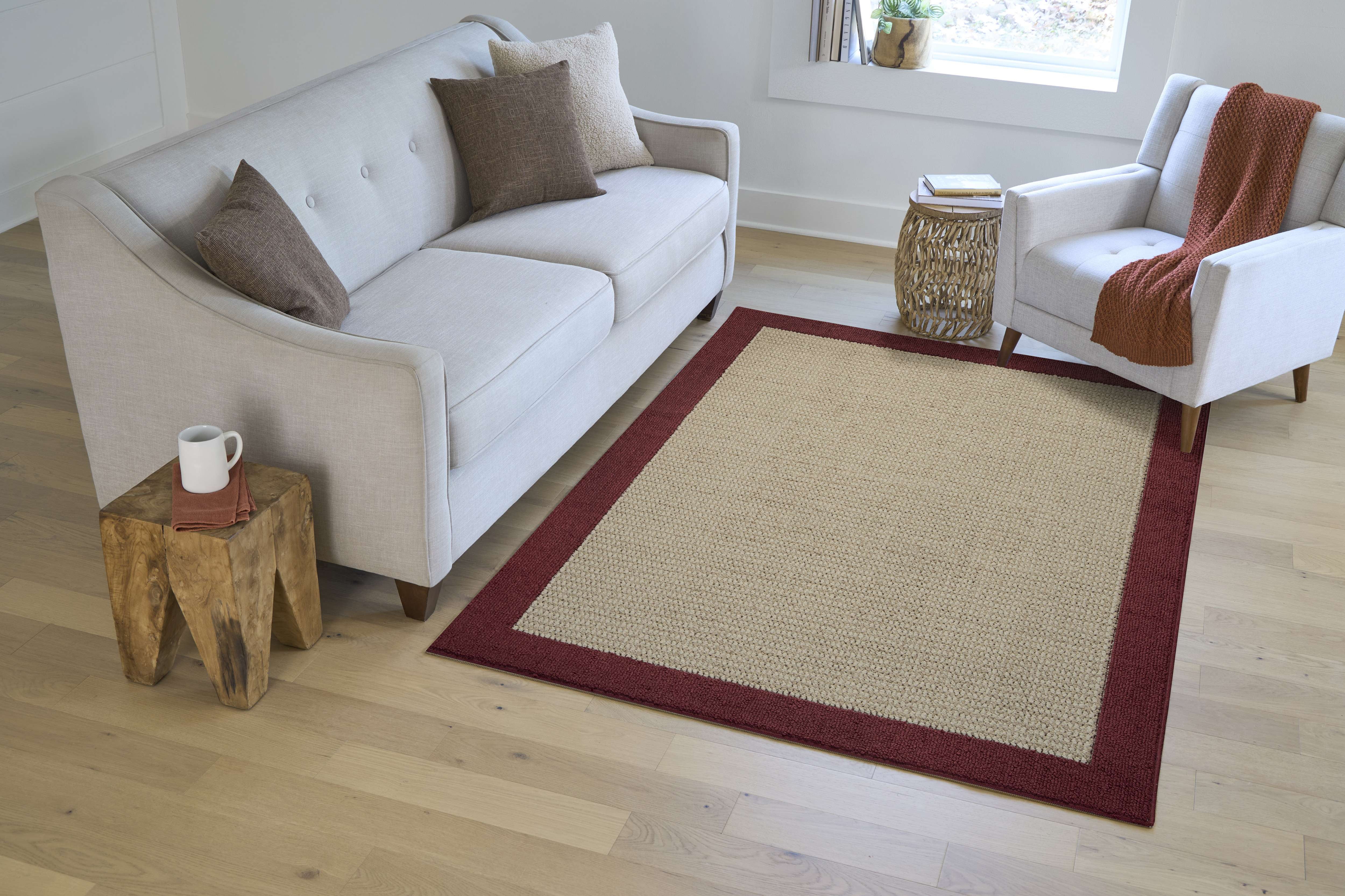 Mainstays Farmhouse Faux Sisal Red Border Indoor Area Rug Set, 3 Piece