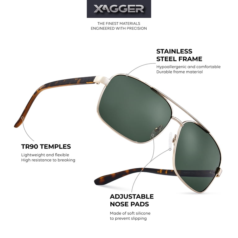 Polarized Aviator Sunglasses Metal Frame UV400 Lightweight Driving Xagger Polarized Square Aviator Sunglasses for Men Classic  main image 2