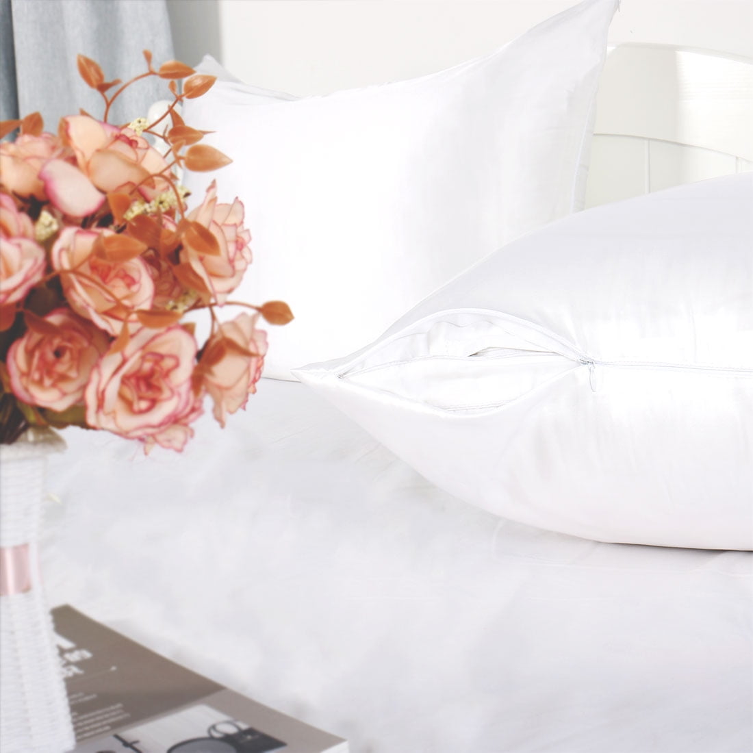 Unique Bargains 2 Pieces 100% Silk Fabric Pillowcase White Standard Size