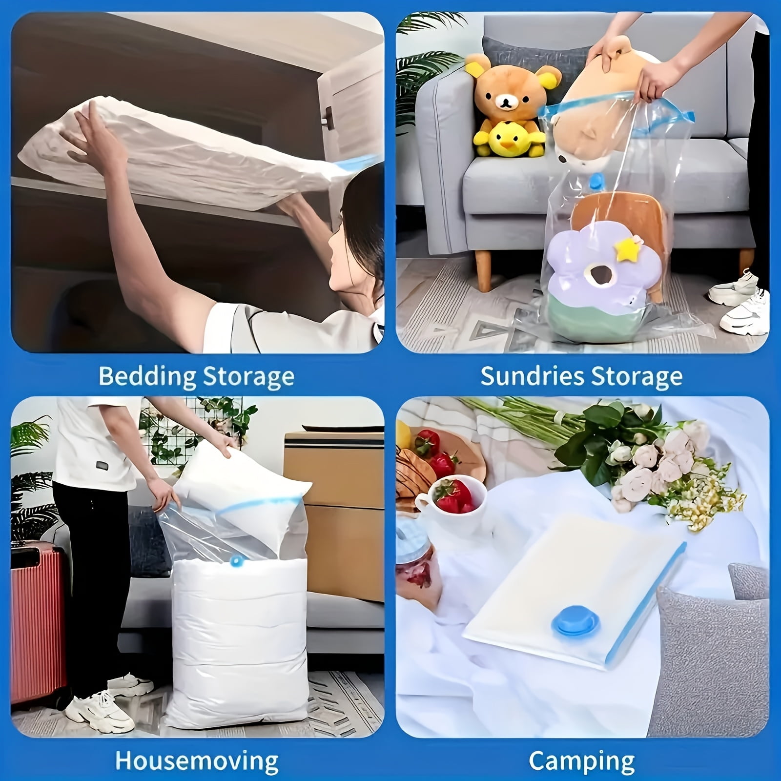 Basics Vacuum Compression Space Saving Storage Bags with Hand Pump, Large(40*60cm), Pack of 7 + 1 manual pumps, Clear comforter storage bag