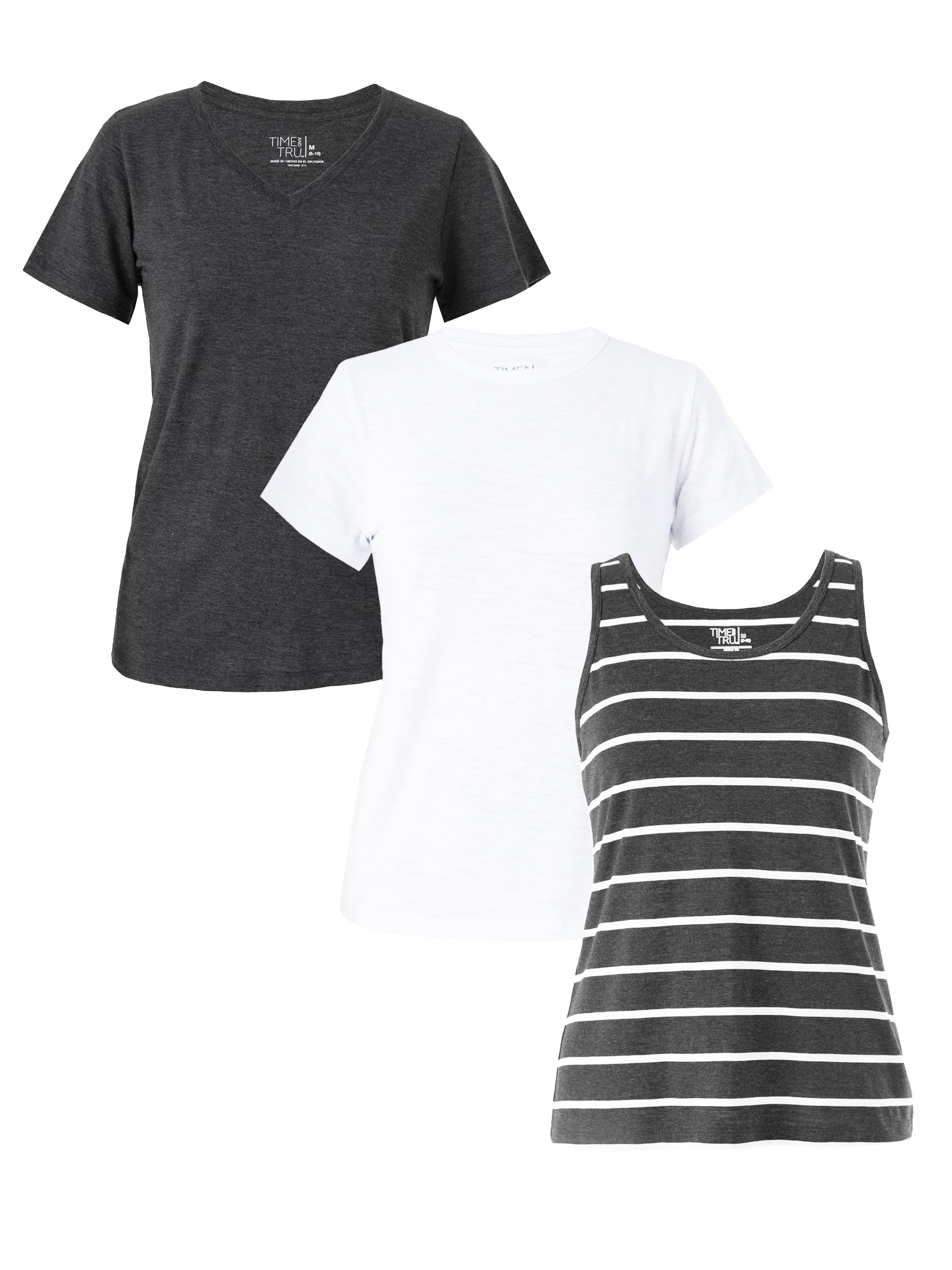 Time and Tru Women's Slub T-Shirts and Tank Top, 3-Pack