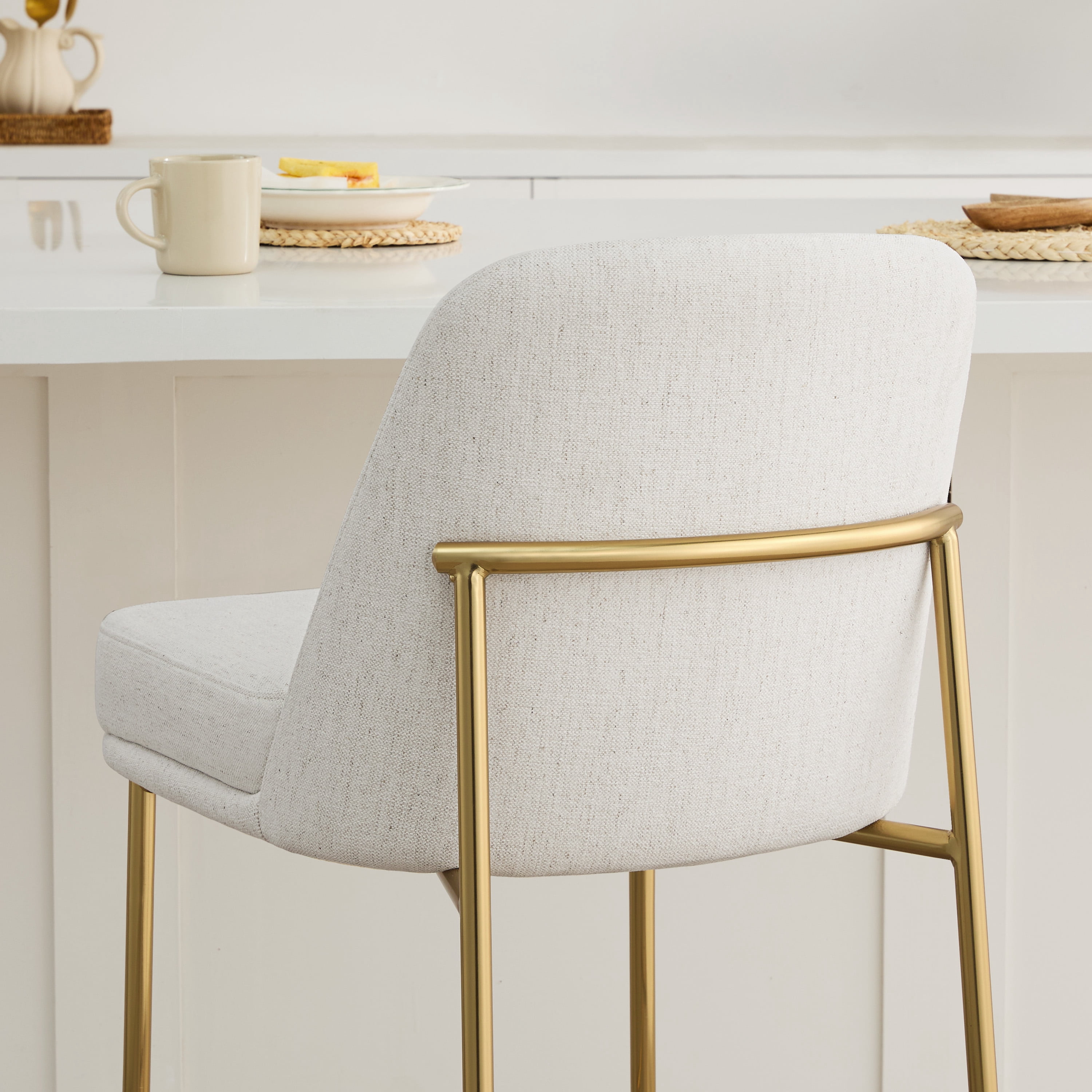 Spruce & Spring Modern 27-Inch Contemporary Counter Stool Set with Upholstered Seat and Metal Frame Set of 2, Cream Fabric