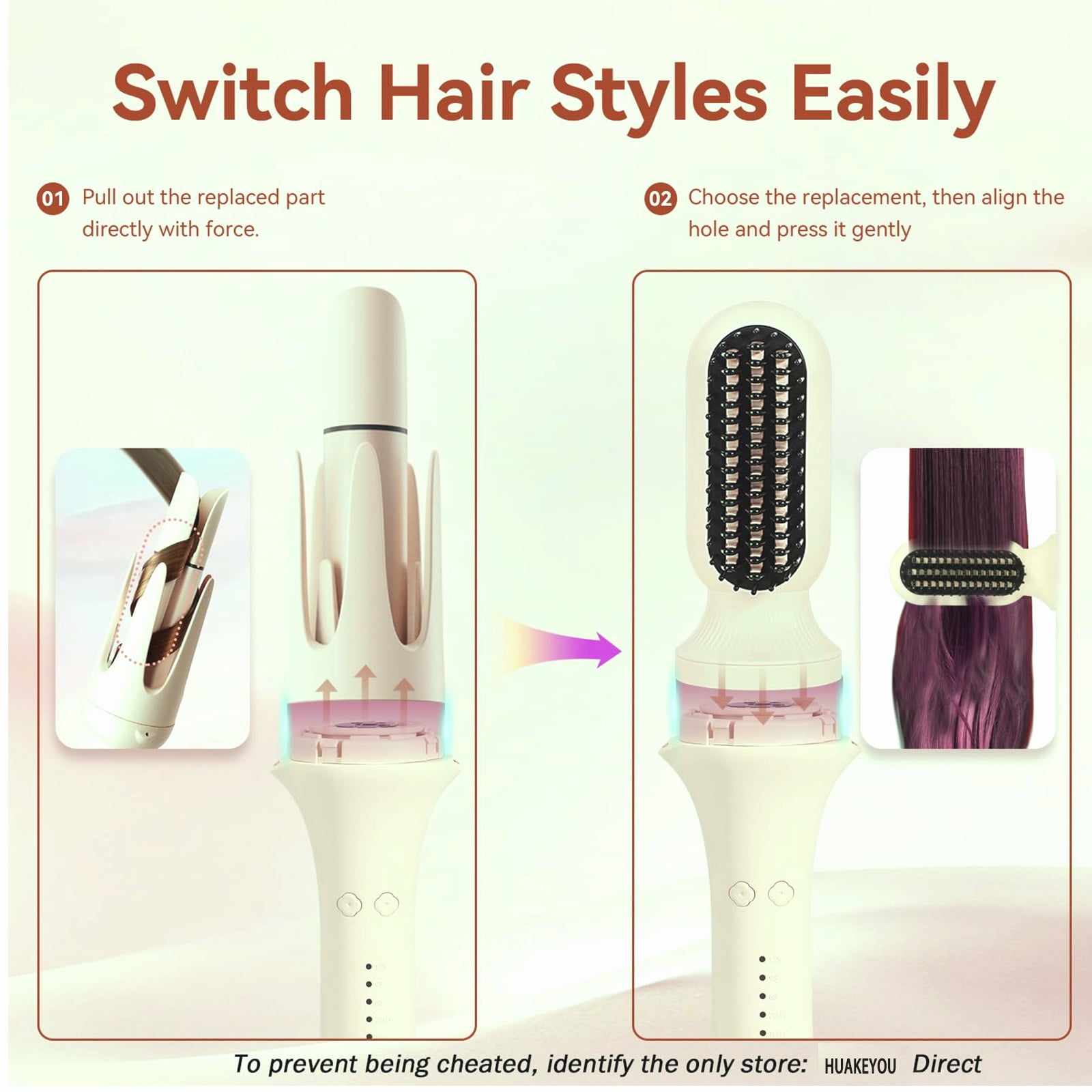 HUAKEYOU Auto Rotating 2-in-1 Hair Curling Iron 28mm Off White, 3 Temp Settings, 60-Min Auto Shut Off, Anti-Scald Ionic Styler