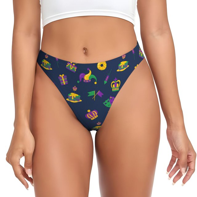 Balery Mardi Gras Carnival Tangas de Algodón para Mujer con Estampado – Ropa Interior Sexy, Transpirable, G-string-Medium