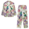 thumbnail image 3 of Kuiaobaty Hummingbird Flower Print Pajamas Set for Womens Ladies Long Sleeve Lounge Set with Button Down Sleepwear Long Pants Trousers Set 2 Pcs Lounge Pajama Sets for Women, 3XL, 3 of 7