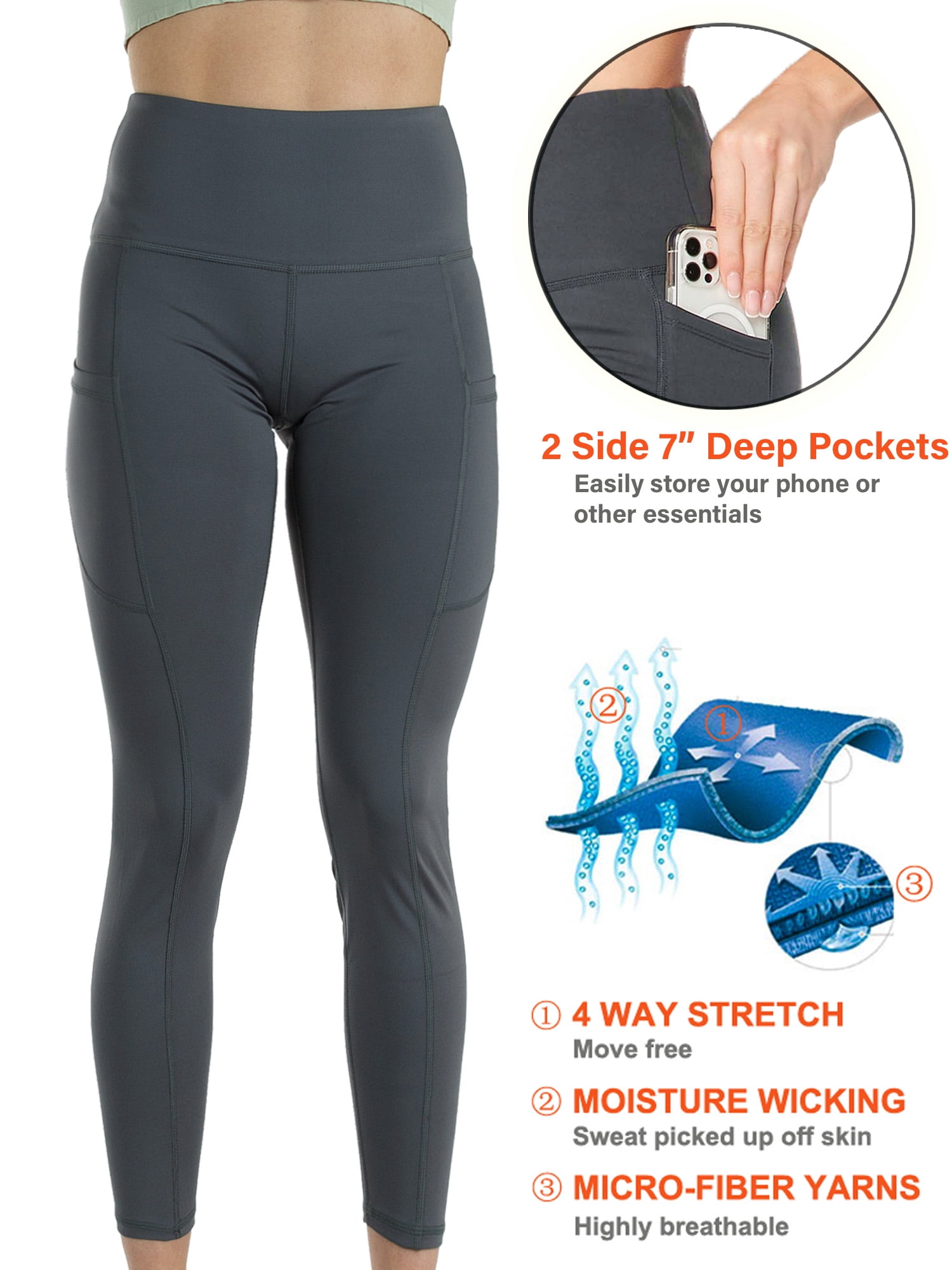 3-Pack Women's High Waist Yoga Leggings with Two Side Pockets Sports Legging Pants