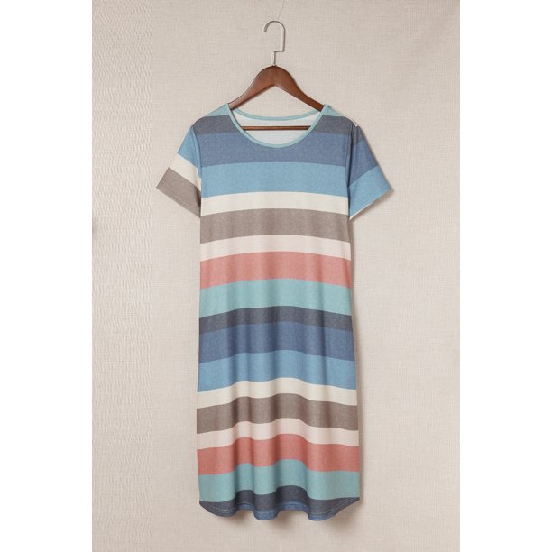 ABPHQTO Minivestido de mujer con bolsillo a rayas azul cielo