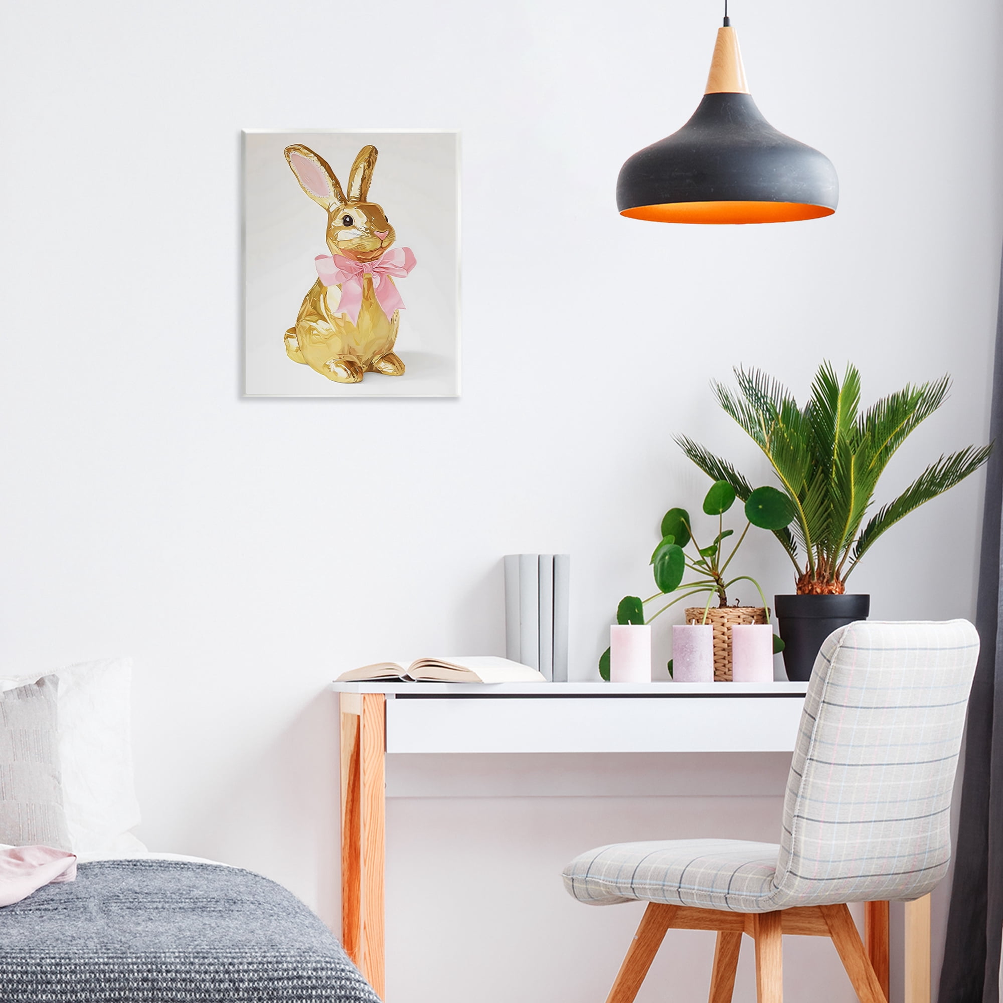 Stupell Industries Golden Easter Bunny with Ribbon Wall Plaque Art, design by The Prints Vibe