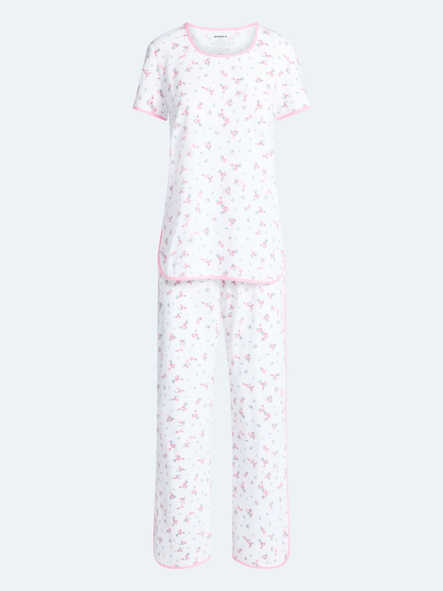 Joyspun Women's Lightweight Short Sleeve Sleep Tee and Pants Set, 2-Piece, Sizes XS-3X