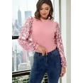 thumbnail image 6 of Women's Confetti Sequin Balloon Long Sleeve Mock Neck Pullover Sweatshirt, Pink, X-Large, 6 of 7