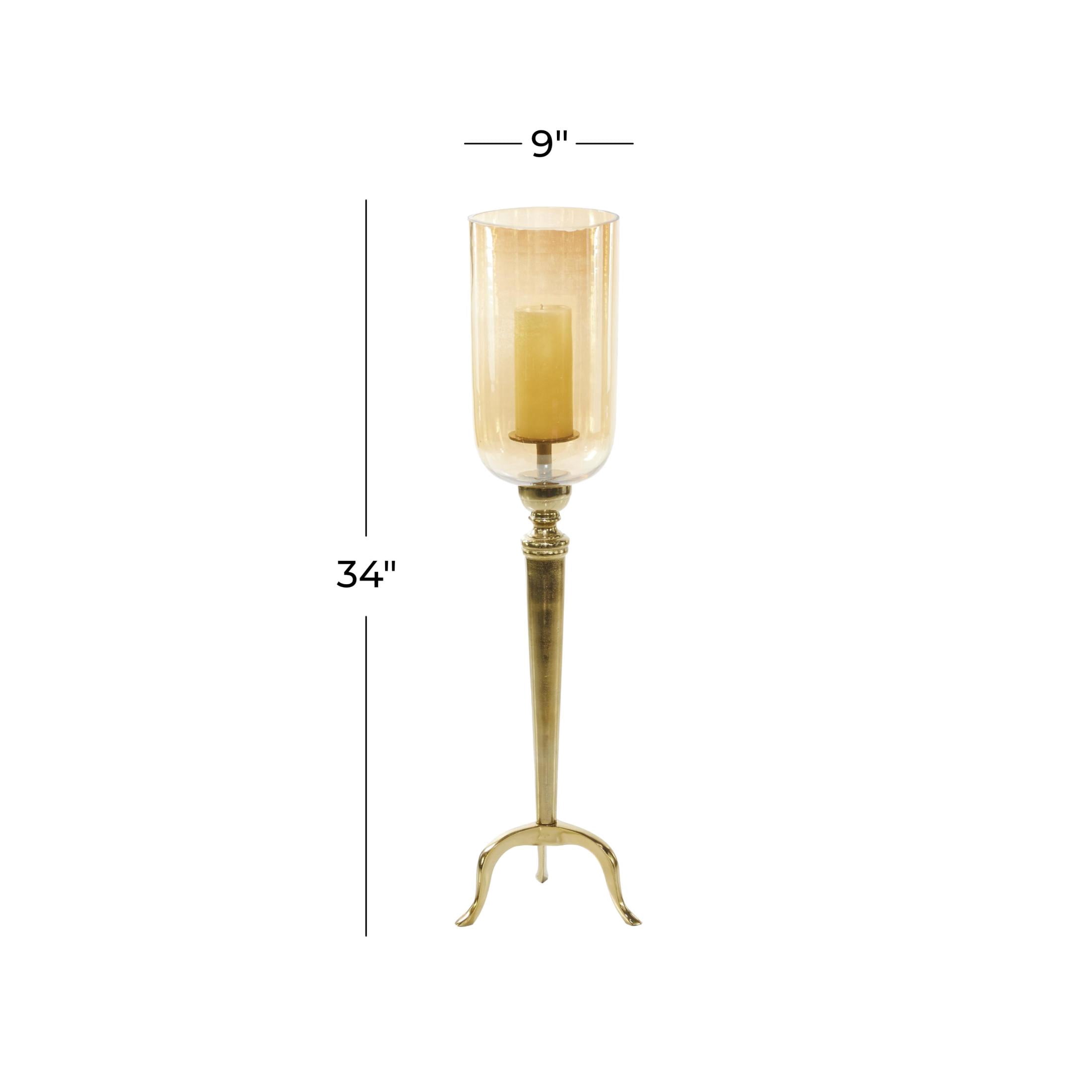DecMode Gold Aluminum Metal Single Candle Hurricane Lamp