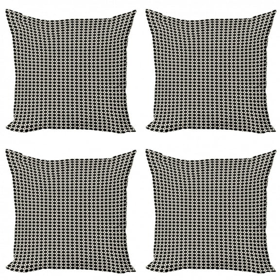Abstract Geometry Throw Pillow Cushion Case Pack of 4, Repeating Circles Motifs Bicolored Composition Pattern, Modern Accent Double-Sided Print, 4 Sizes, Charcoal Grey Champagne, by Ambesonne