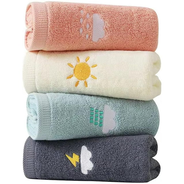 Juego de 4 Toallas de Mano para baño, 100% algodón, Toallas Suaves Altamente absorbentes para Adultos, para baño, Cocina, Rosa, Blanco, Azul Gris