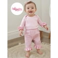 thumbnail image 6 of Rovasas Baby Girls Fall Outfit Ruffles Striped Print Romper and Pants Headband, 6 of 9