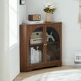 thumbnail image 5 of Weselon Mid Century Small Corner Storage Cabinet with 2 Glass Doors, Brown, 5 of 9