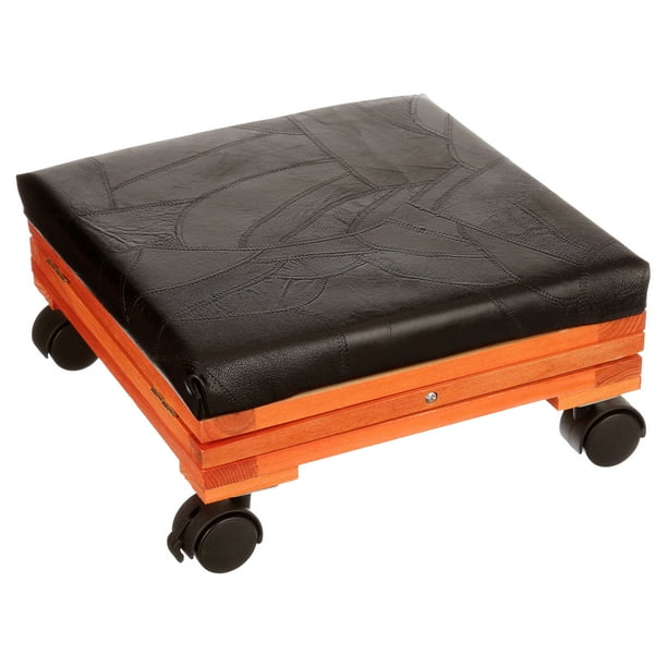 Foldable Wooden Footrest with Adjustable Height and Wheels - Black
