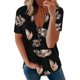 thumbnail image 2 of Moda Mujer Casual Cremallera Manga corta Cuello en V Impreso Señoras Tops Blusa Pompotops hkajfhjk464378, 2 of 4
