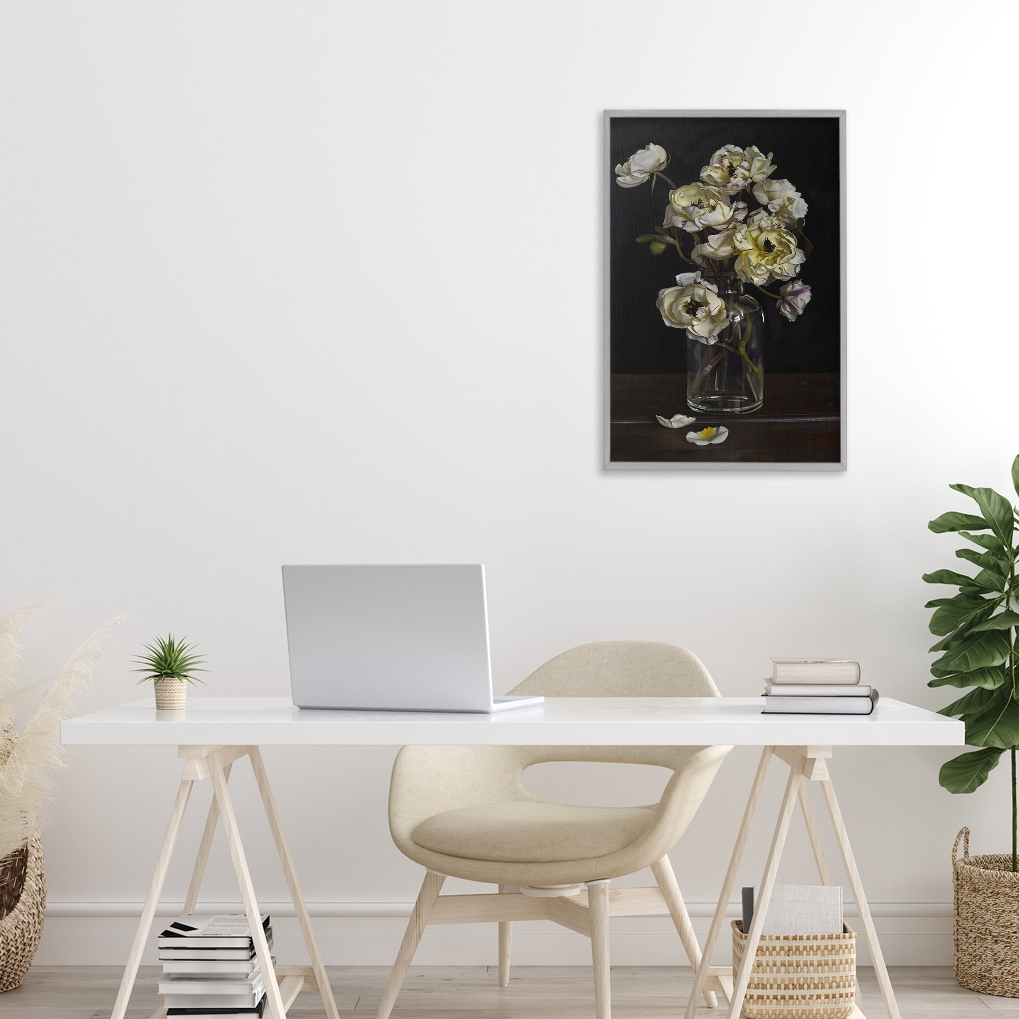 Stupell Industries Elegant Arrangement of Cream Blossoms Gray Framed Giclee Art, design by Creative Studio