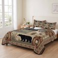thumbnail image 2 of Quilts Twin Size Bedding Set, Brown Ethnic Lightweight Quilted Comforter, Black Bear Paw Farmhouse Cabin Canoe Retro Plaid Soft Bedspread Coverlet with Pillow Covers for All Season, 68" x 86", 2 of 9
