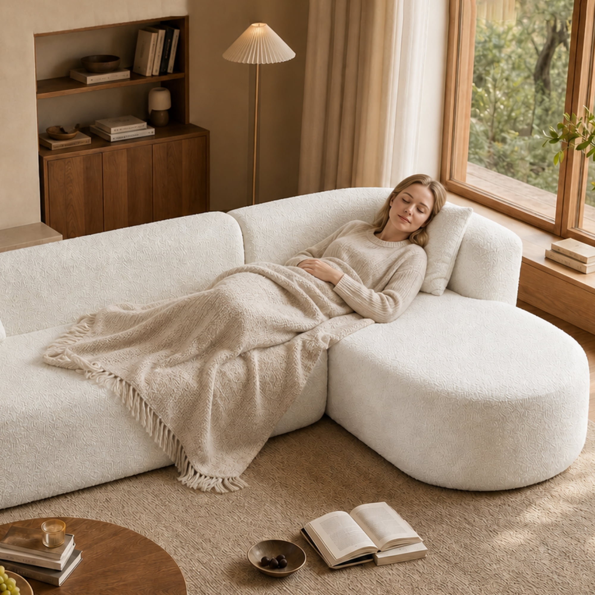 Leumius 109.4" Sectional Couch with L-Shaped Chaise, Boneless Modular Sectional Sofa for Living Room, Bedroom(Right- White)