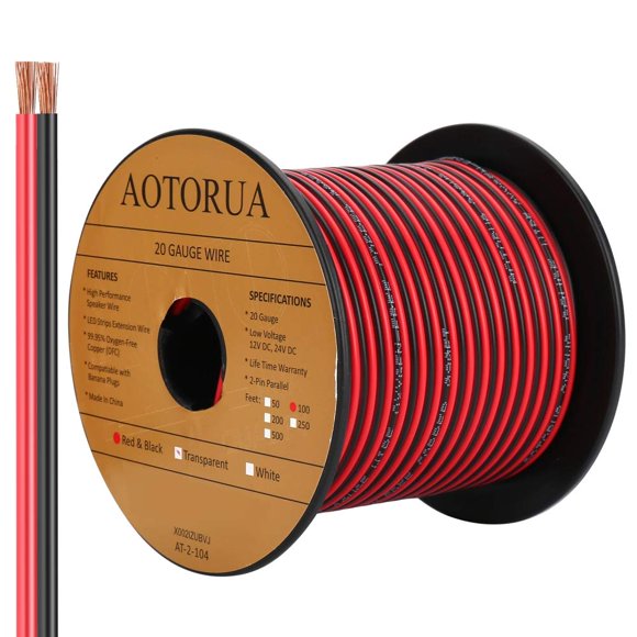 Cable eléctrico AOTORUA 20 AWG, 31 m, cobre libre de oxígeno (OFC), rojo y negro, cable dúplex