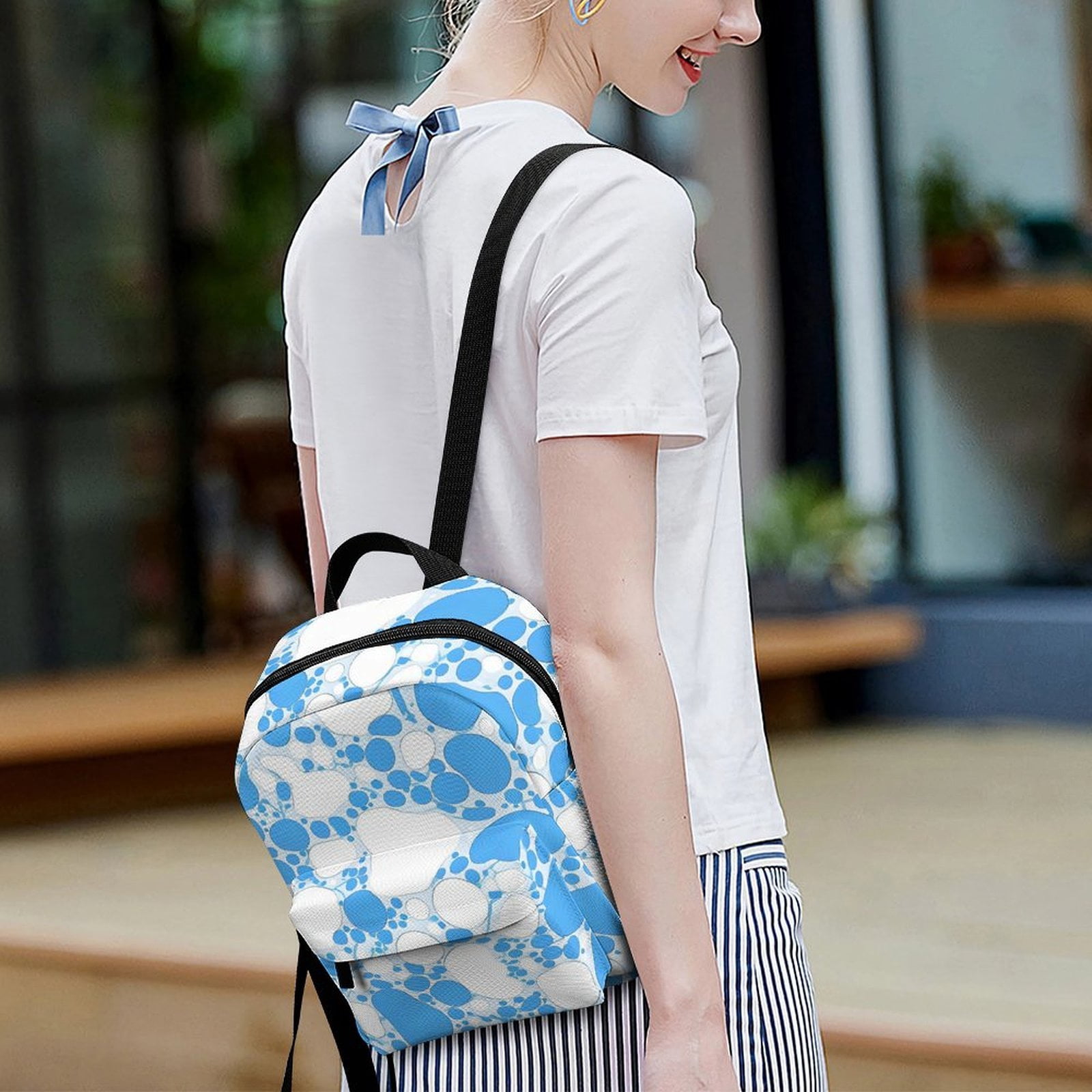 8.1×10in Casual Women'S Backpack With Anti-Contraction And Stretch For Sports Activities Travel Picnics Milk Cow Skin Print Style PowDerBlue_4