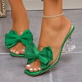 thumbnail image 3 of HomeDM Womens Clear Block Heels Slides Sandals Dressy Bowknot Square Open Toe Slip On Comfortable Mules, Green Size 7, 3 of 9