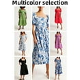 thumbnail image 2 of Hive Babe Robe Popeline Manches Bouffantes Robe Midi, Femmes Été Décontractée Fluide Plage Florale Poches Volants Maxi Robe (1pcs-Bleu Clair, Petit), 2 of 7