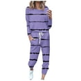 thumbnail image 2 of lcziwo Jogging Suits for Women 2 Piece Set Workout Drawstring Track Pant with Pockets Striped Crewneck Sweatshirt Pants Set 2025 Purple S, 2 of 5