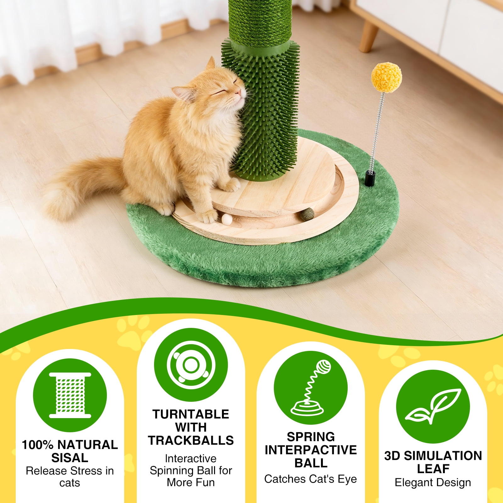 45'' Tall Cat Scratcher with Sisal Rope,Cat Scratching Posts for Indoor Cats with Interactive Ball,Self Groomer with Hanging Ball for for Kittens Adults Cats
