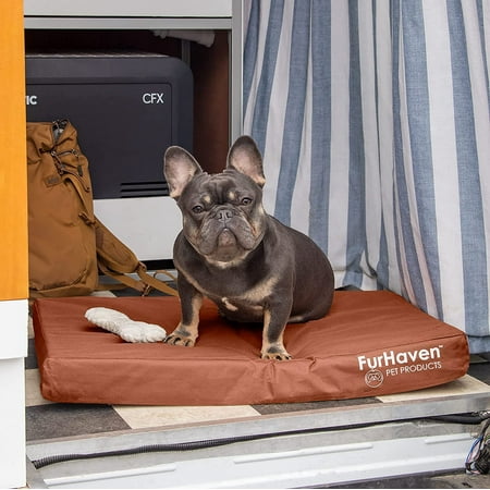 UPC: 0842229120608 | FurHaven Pet Products Oxford Indoor/Outdoor Deluxe Cooling Gel Top Pet Bed for Dogs & Cats – Chestnut Medium