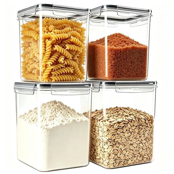 GARITIN 4 Pack Airtight Food Storage Containers with Lids, 2.5L & 5.2L Large Clear Canisters for Flour, Sugar, Pasta, Pantry Organization