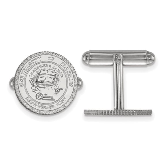 Sterling Silver LogoArt Official Licensed Collegiate University of Illinois (UI) Crest Cuff Link