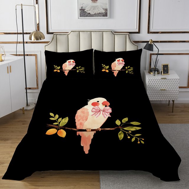 Erosebridal Funny Parrot Coverlet Set Twin, Cartoon Bow Bedding Set, Wildlife Room Decor 2pcs