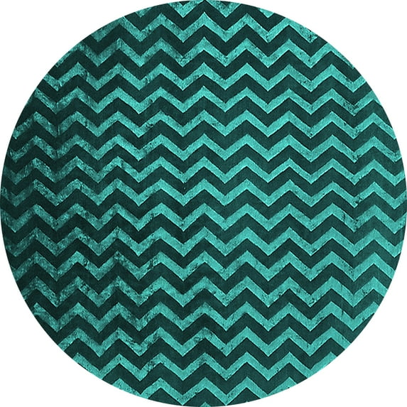 Ahgly Company Machine Washable Indoor Round Oriental Turquoise Blue Industrial Area Rugs, 7' Round