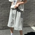 thumbnail image 4 of Men's Summer Korean Oversized Solid Drawstring Baggy Sweatpants Shorts, 4 of 6