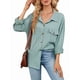 thumbnail image 2 of Blusas Informales de Larga Extragrandes con Botones y Cuello Halter para Mujer Verde L, 2 of 9