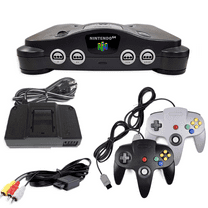 Restored Nintendo 64 N64 Game System with 2 Pack Retrofam N64 Controller Black & Gray (Refurbished)