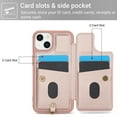 thumbnail image 6 of for iPhone 14 Card Slots Back Case with Magnetic Snap Shoulder Strap & Wrist Strap Kickstand, 3D Flower Decoration for Girls Elegant Phone Case Cover for iPhone 14, Rosegold, 6 of 9