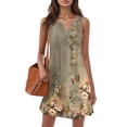 thumbnail image 5 of Women's V-Neck Retro Floral Print Sleeveless Sundress Casual Summer Dress with Smocked Back and Tiered Skirt for Picnics,Gray S, 5 of 5
