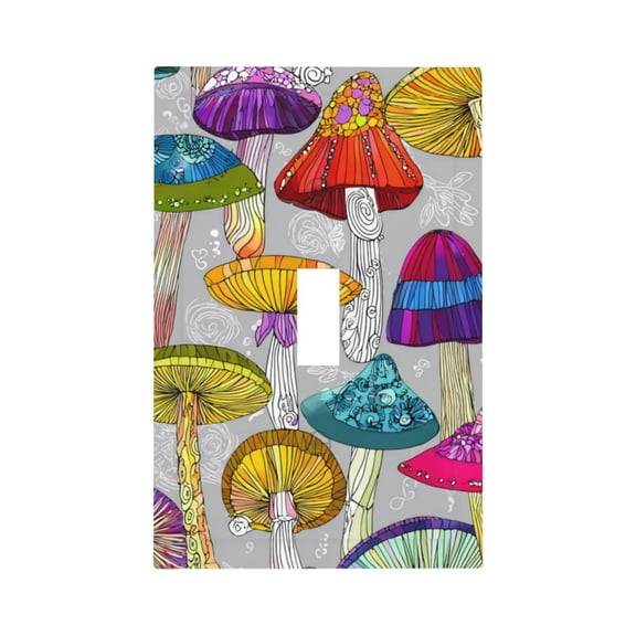1-Gang 1 Toggle Wall Plate for Bedroom Room Bathroom Decorative, Mushroom Prints Plate Covers, Electrical Receptacle Light Device Switch Cover