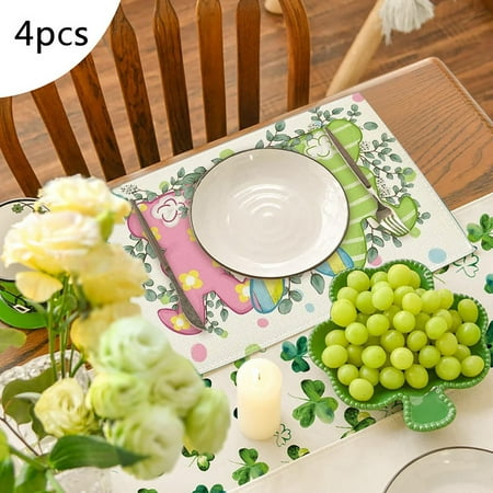 

CFS 4PCS Easter Western Placemat Bunny And Egg Centerpiece Napkins Insulated Stain Proof Placemat