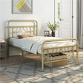thumbnail image 2 of Topeakmart Modern Twin Size Metal Bed with Headboard and Footboard, Antique Gold, 2 of 8