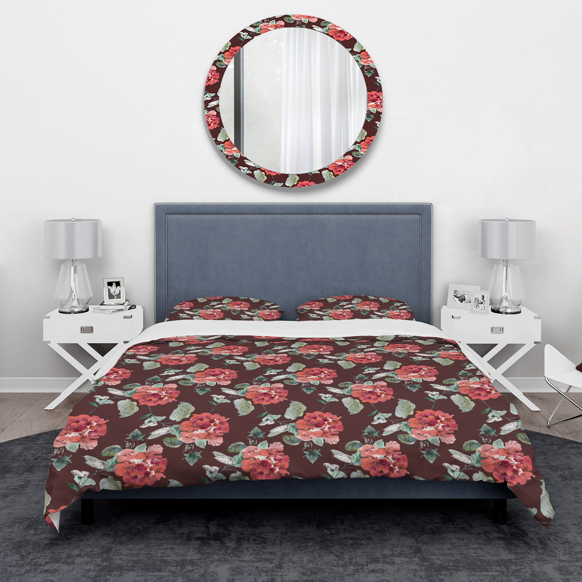 Designart 'Red Rose in Brown Background' Traditional Duvet Cover Set