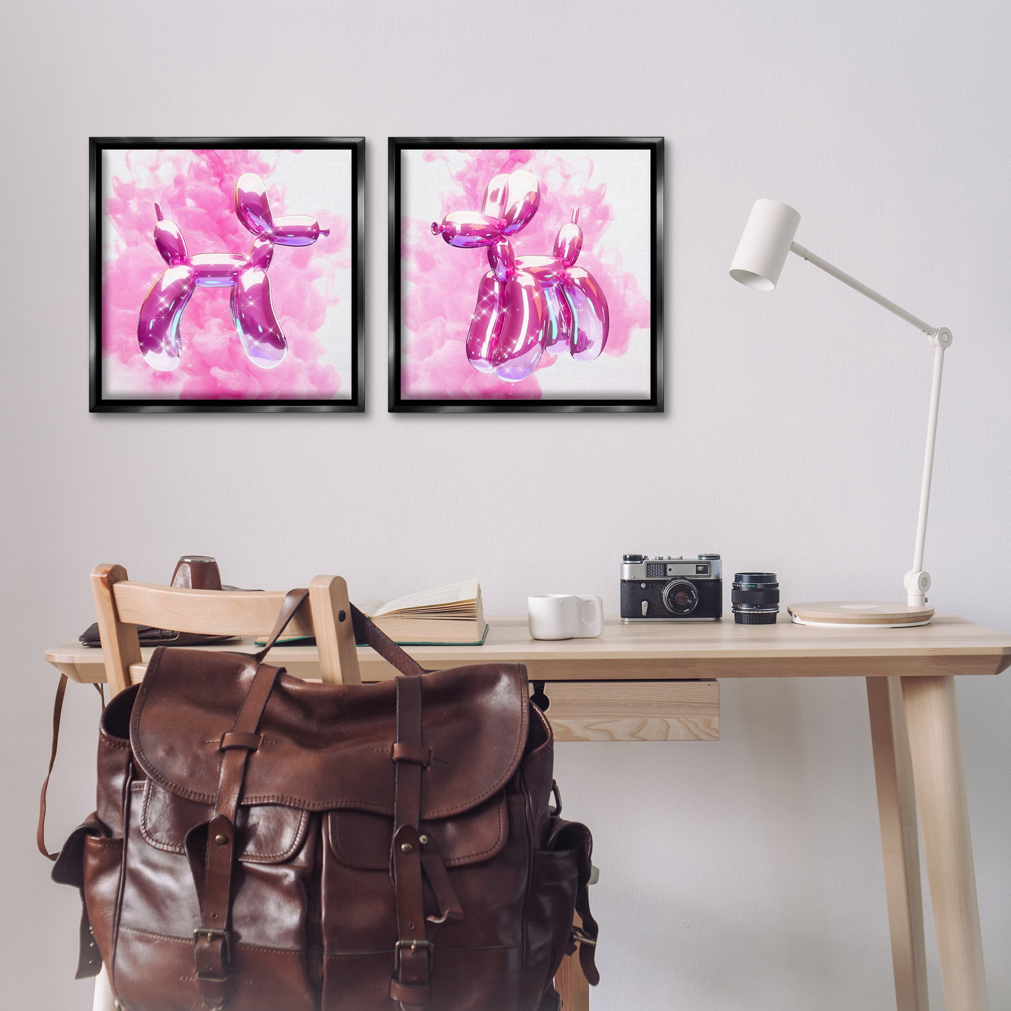 Stupell Industries Sparkle Balloon Dogs Abstract Painting Black Floater Framed Canvas Art Print Wall Art, 18 x 18, Set of 2